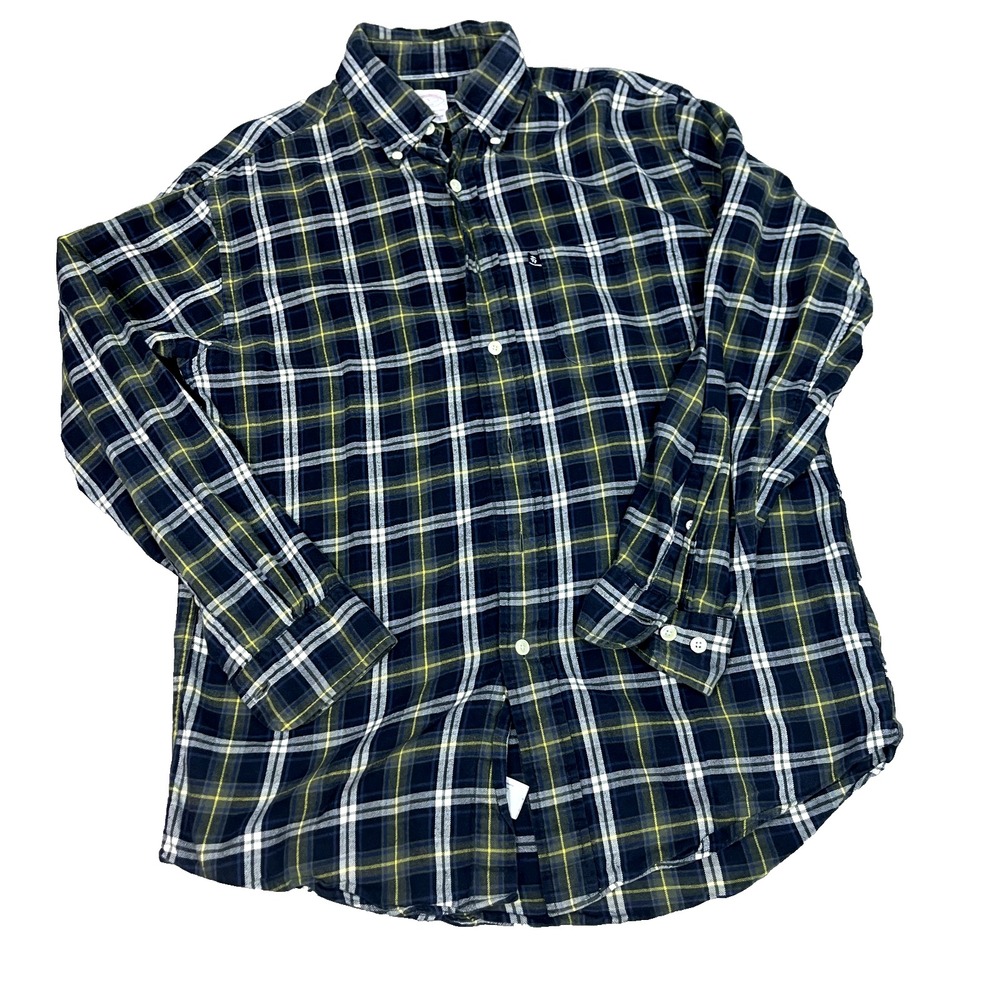 Brooks Brothers Shirt Small 346 Flannel Green White Mens Long Sleeve Button Down